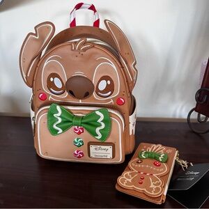 Disney Lilo and Stitch Gingerbread Scented Loungefly Mini Backpack & Wallet: NWT